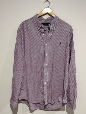 Ralph Lauren Men's XL Red/White Striped Button-Down Long Sleeve Shirt